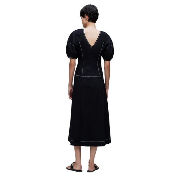 Madewell Women's Puff-Sleeve Drop-Waist Midi Dress Black 6 - Picture 2 of 13